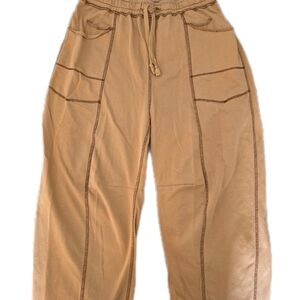Women's Cropped Wide-Leg Drawstring Pants - Tan
